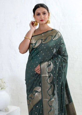 Green Cotton Saree With Blouse Piece - Indian Silk House Agencies