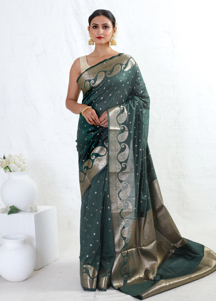 Green Cotton Saree With Blouse Piece - Indian Silk House Agencies