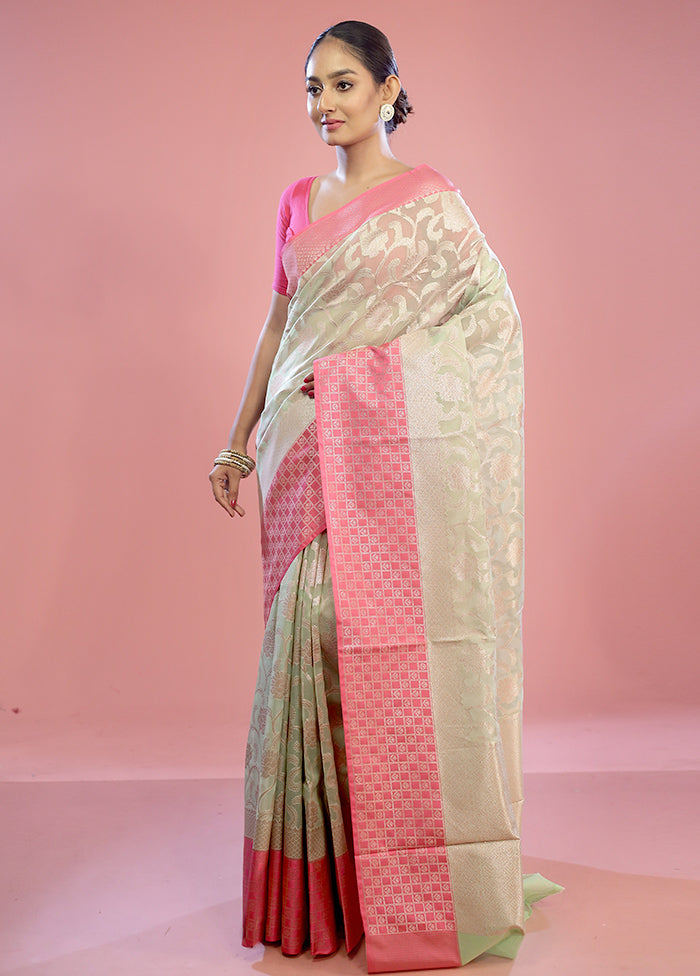 Green Kora Silk Saree With Blouse Piece - Indian Silk House Agencies