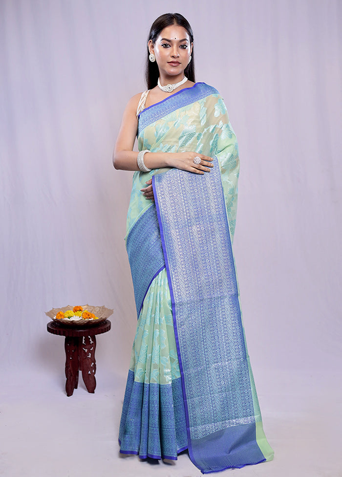 Green Kora Silk Saree With Blouse Piece - Indian Silk House Agencies