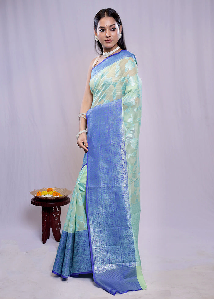 Green Kora Silk Saree With Blouse Piece - Indian Silk House Agencies