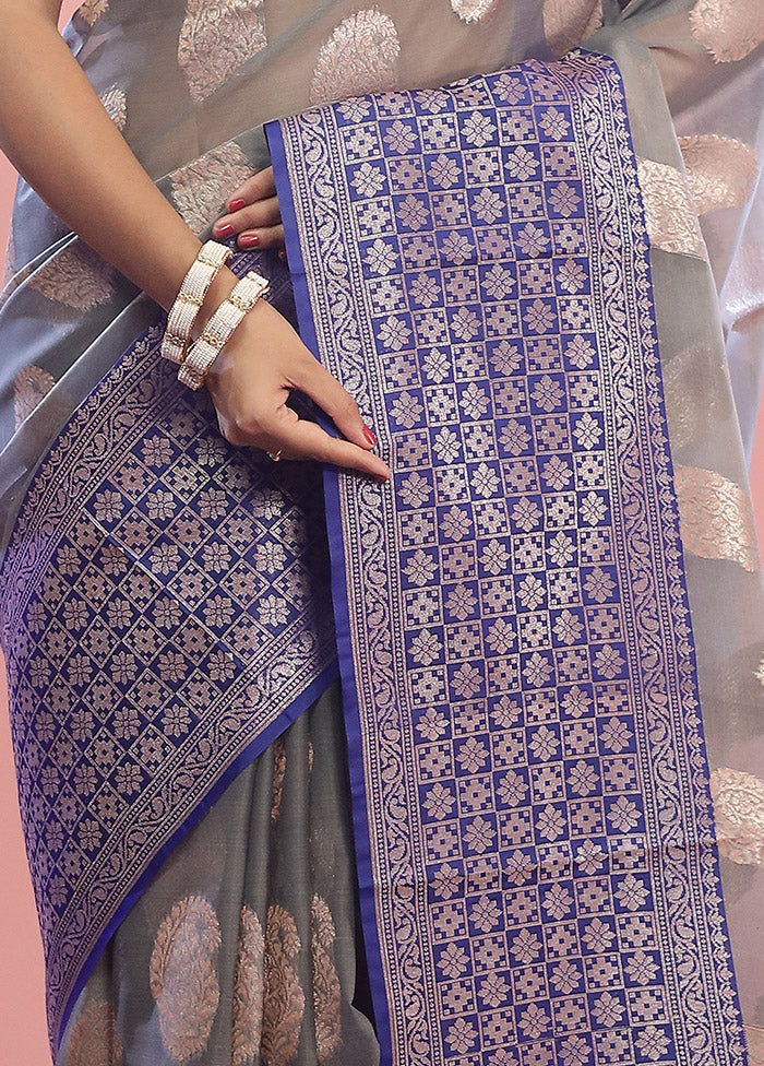 Grey Kora Silk Saree With Blouse Piece - Indian Silk House Agencies