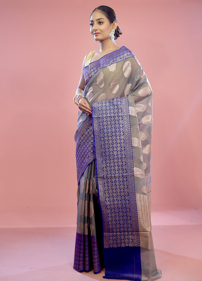 Grey Kora Silk Saree With Blouse Piece - Indian Silk House Agencies