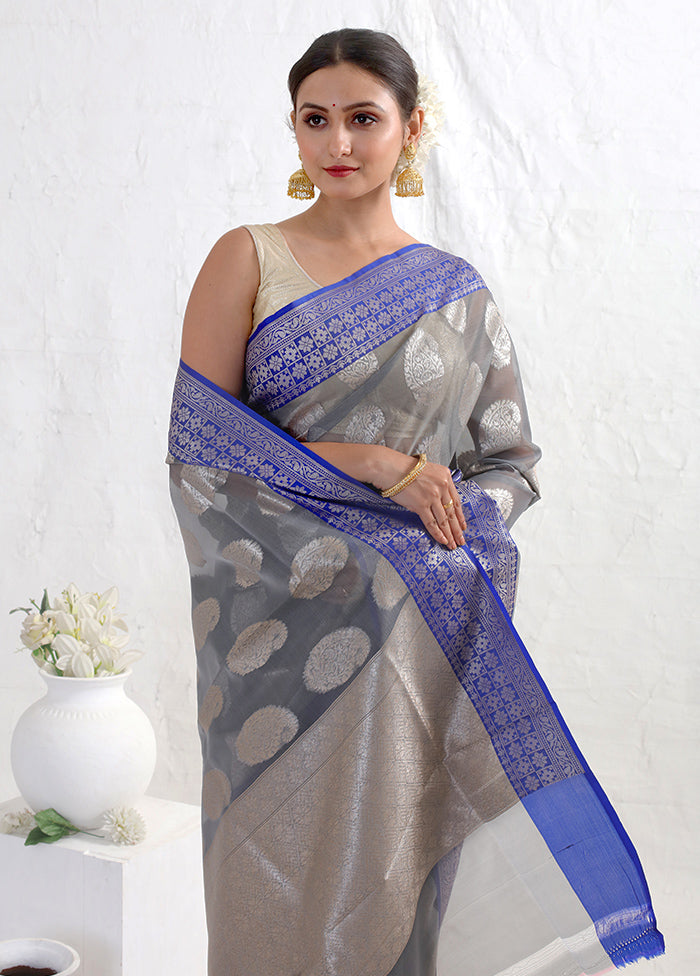 Grey Kora Silk Saree With Blouse Piece - Indian Silk House Agencies