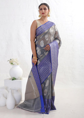 Grey Kora Silk Saree With Blouse Piece - Indian Silk House Agencies