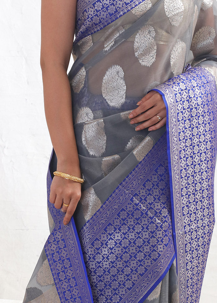 Grey Kora Silk Saree With Blouse Piece - Indian Silk House Agencies