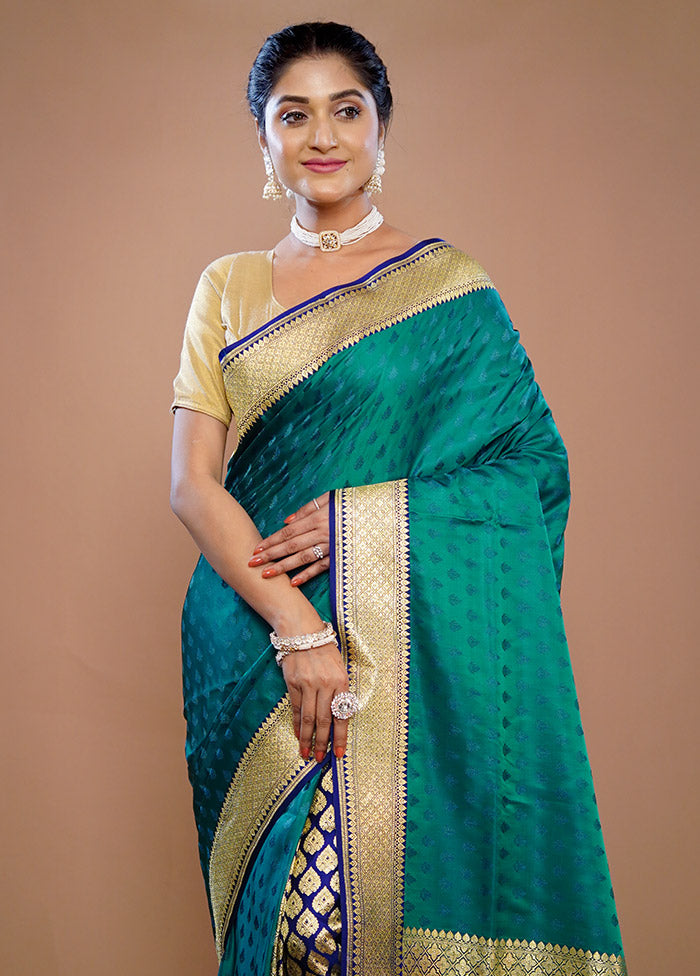 Green Banarasi Pure Silk Saree With Blouse Piece - Indian Silk House Agencies