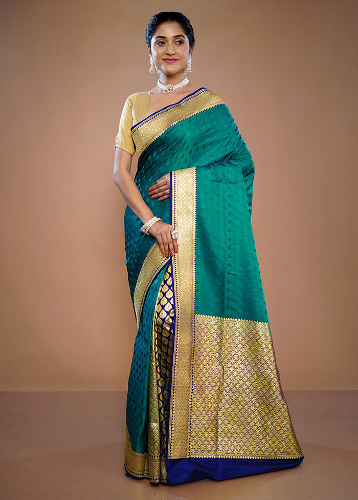 Green Banarasi Pure Silk Saree With Blouse Piece - Indian Silk House Agencies