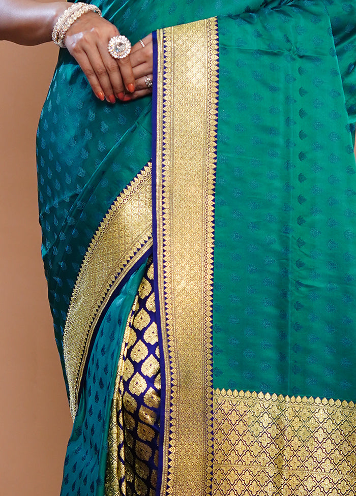 Green Banarasi Pure Silk Saree With Blouse Piece - Indian Silk House Agencies