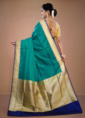 Green Banarasi Pure Silk Saree With Blouse Piece - Indian Silk House Agencies