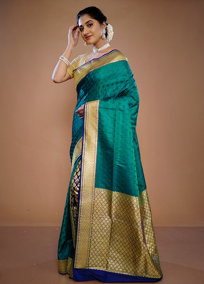 Green Banarasi Pure Silk Saree With Blouse Piece - Indian Silk House Agencies