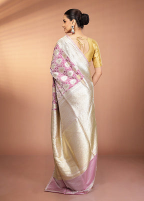 Pink Handloom Tanchoi Pure Silk Saree With Blouse Piece
