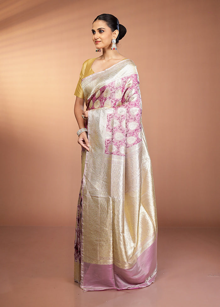 Pink Handloom Tanchoi Pure Silk Saree With Blouse Piece