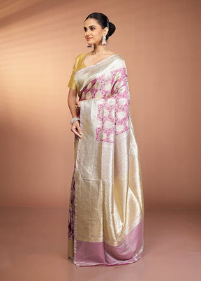 Pink Handloom Tanchoi Pure Silk Saree With Blouse Piece