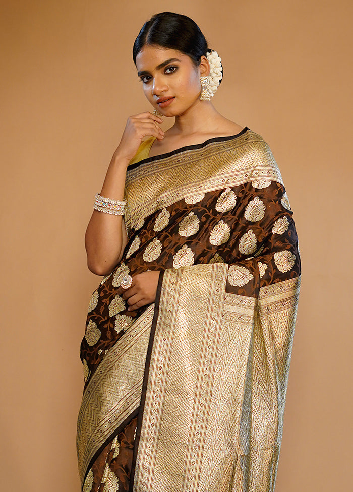 Brown Tanchoi Banarasi Pure Silk Saree With Blouse Piece - Indian Silk House Agencies