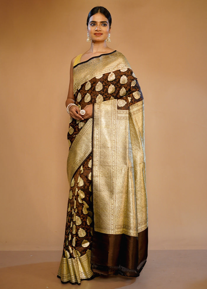 Brown Tanchoi Banarasi Pure Silk Saree With Blouse Piece - Indian Silk House Agencies