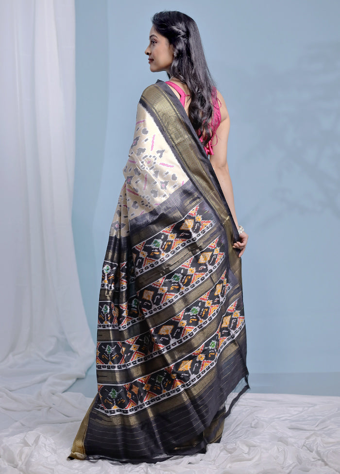 Cream Ikkat Pure Silk Saree With Blouse Piece - Indian Silk House Agencies