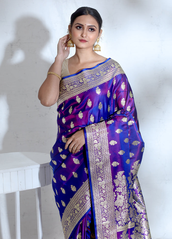 Blue Banarasi Pure Silk Saree With Blouse Piece - Indian Silk House Agencies