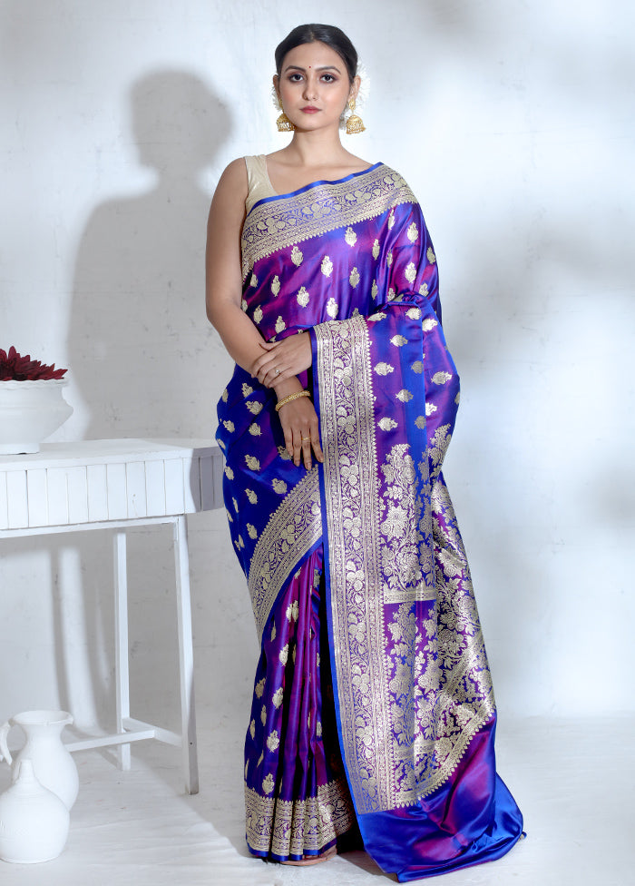 Blue Banarasi Pure Silk Saree With Blouse Piece - Indian Silk House Agencies