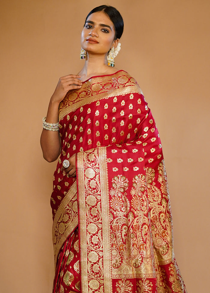 Maroon Banarasi Pure Silk Saree With Blouse Piece - Indian Silk House Agencies