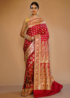 Maroon Banarasi Pure Silk Saree With Blouse Piece - Indian Silk House Agencies