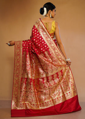 Maroon Banarasi Pure Silk Saree With Blouse Piece - Indian Silk House Agencies