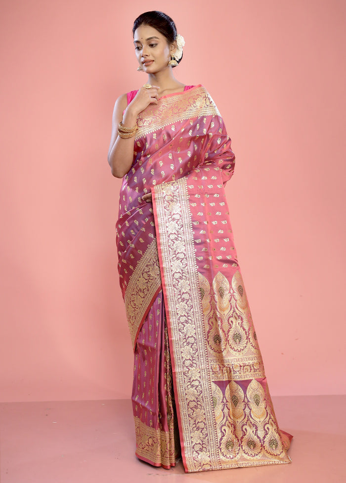 Pink Banarasi Pure Silk Saree With Blouse Piece - Indian Silk House Agencies