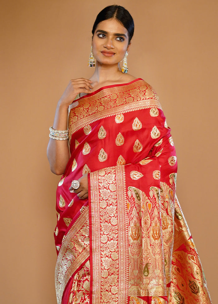 Red Banarasi Pure Silk Saree With Blouse Piece - Indian Silk House Agencies