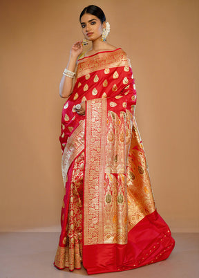 Red Banarasi Pure Silk Saree With Blouse Piece - Indian Silk House Agencies