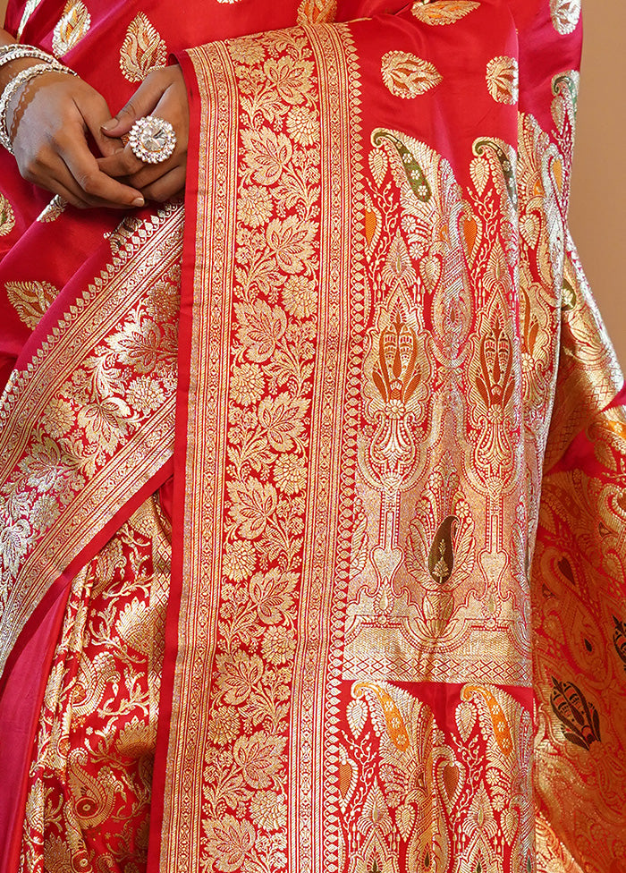 Red Banarasi Pure Silk Saree With Blouse Piece - Indian Silk House Agencies