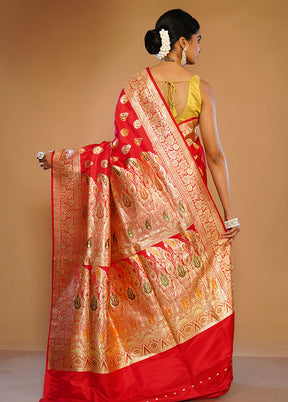 Red Banarasi Pure Silk Saree With Blouse Piece - Indian Silk House Agencies