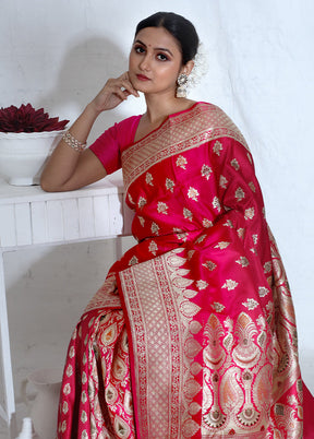 Pink Banarasi Pure Silk Saree With Blouse Piece - Indian Silk House Agencies