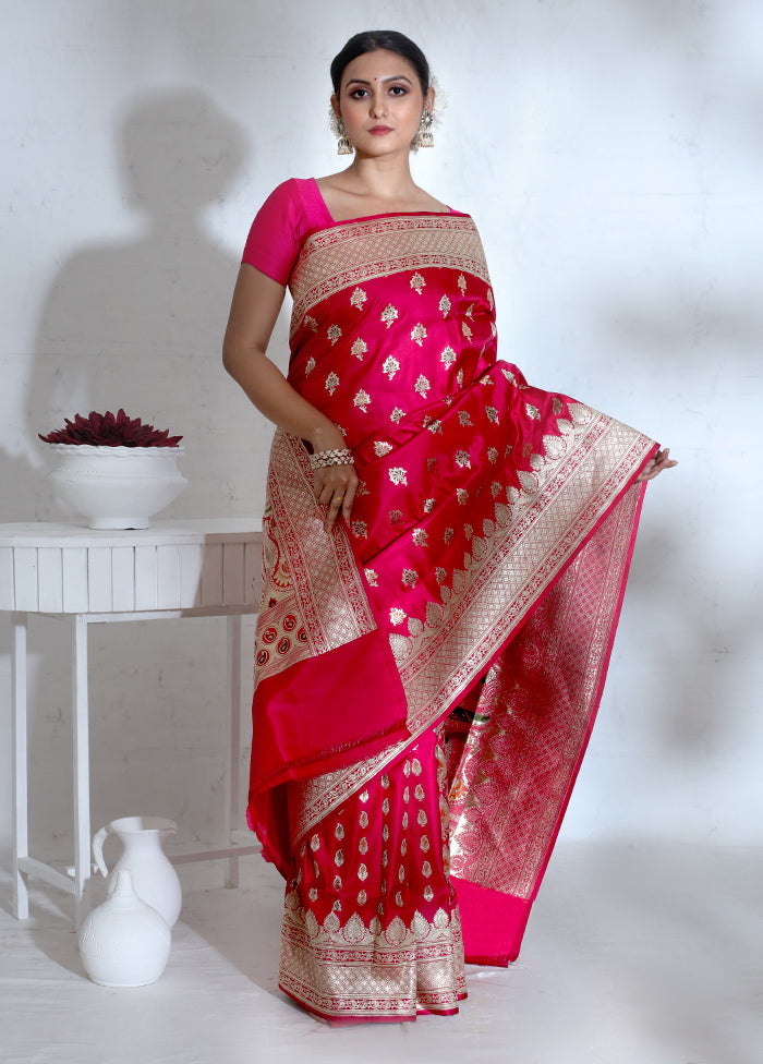 Pink Banarasi Pure Silk Saree With Blouse Piece - Indian Silk House Agencies