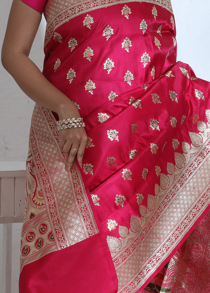 Pink Banarasi Pure Silk Saree With Blouse Piece - Indian Silk House Agencies