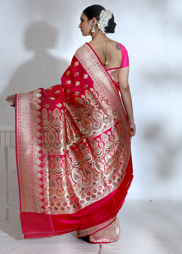 Pink Banarasi Pure Silk Saree With Blouse Piece - Indian Silk House Agencies