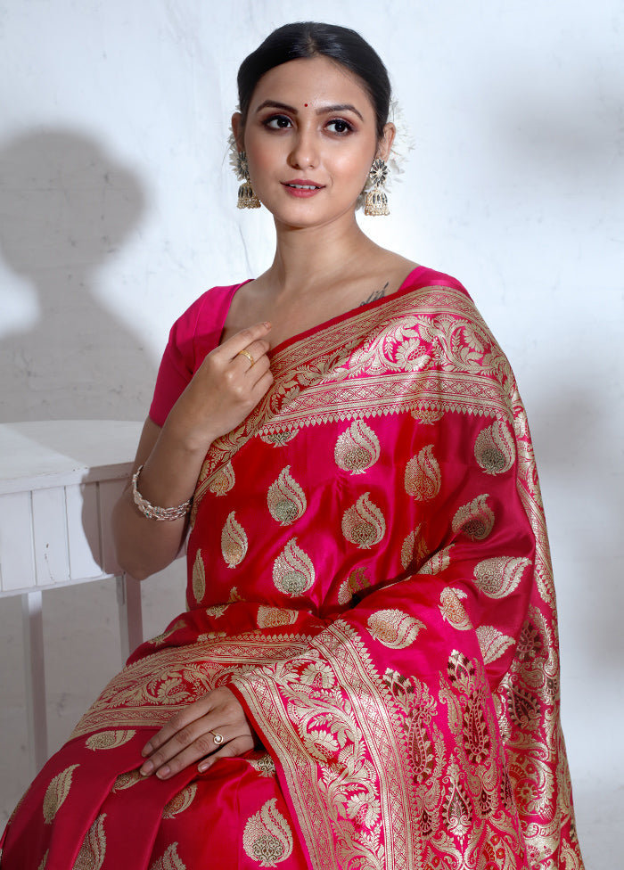 Pink Banarasi Pure Silk Saree With Blouse Piece - Indian Silk House Agencies