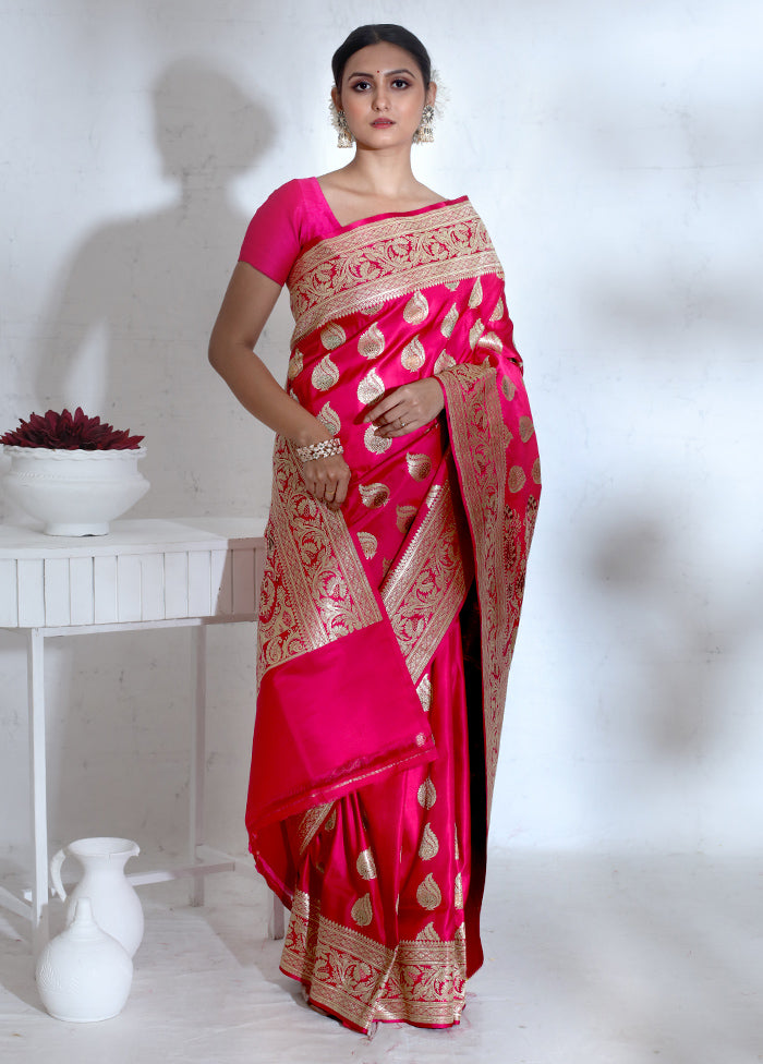 Pink Banarasi Pure Silk Saree With Blouse Piece - Indian Silk House Agencies