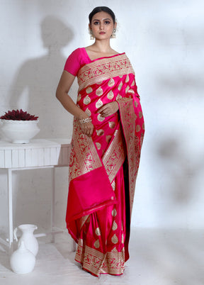 Pink Banarasi Pure Silk Saree With Blouse Piece - Indian Silk House Agencies