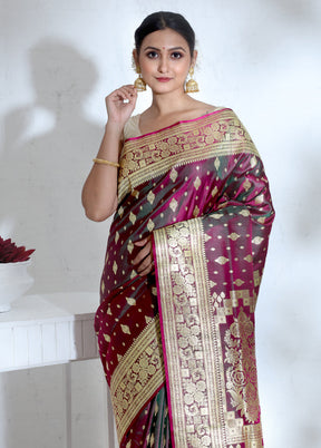 Purple Banarasi Pure Silk Saree With Blouse Piece - Indian Silk House Agencies