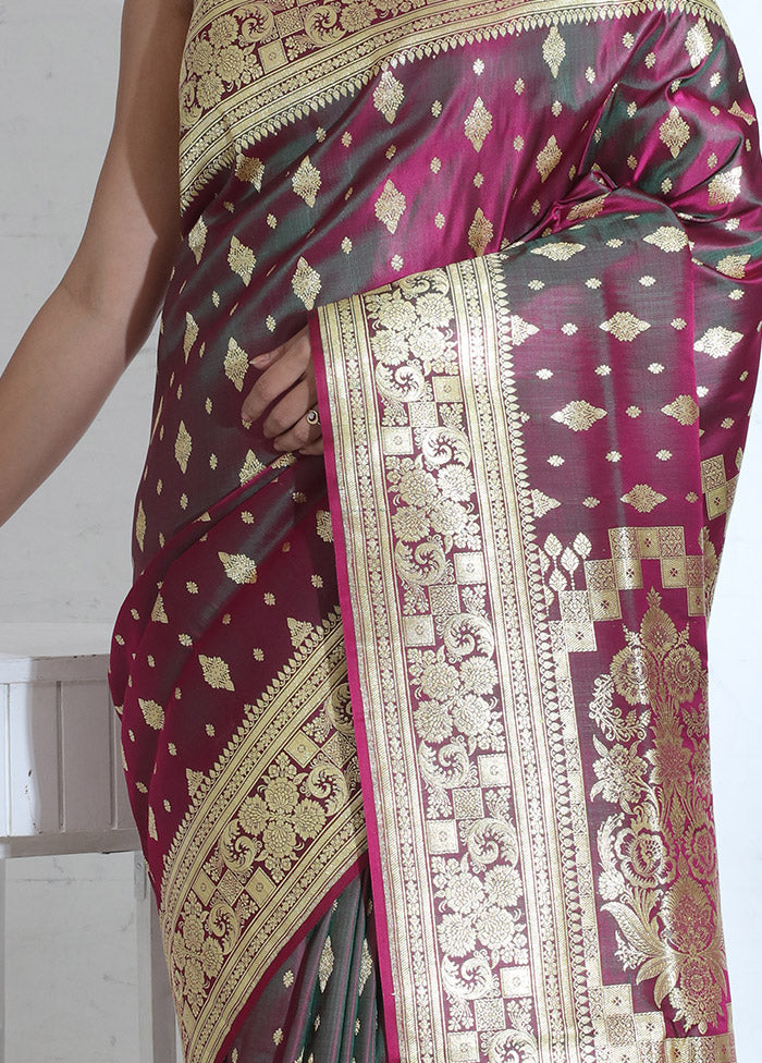 Purple Banarasi Pure Silk Saree With Blouse Piece - Indian Silk House Agencies