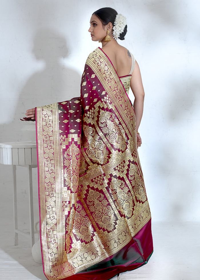 Purple Banarasi Pure Silk Saree With Blouse Piece - Indian Silk House Agencies