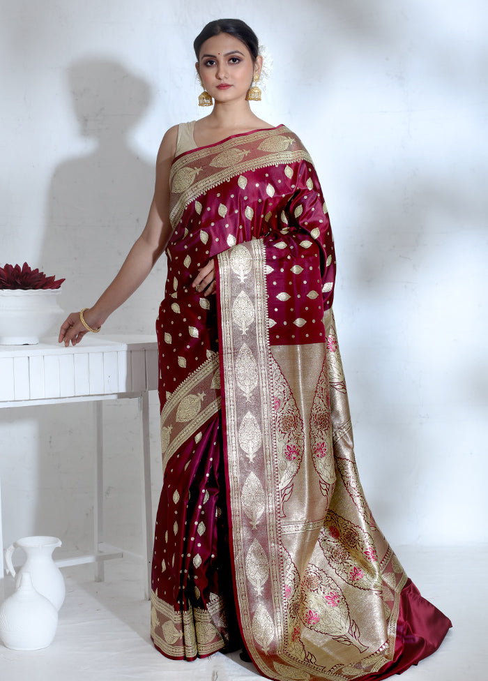 Purple Banarasi Pure Silk Saree With Blouse Piece - Indian Silk House Agencies