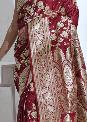 Maroon Banarasi Pure Silk Saree With Blouse Piece - Indian Silk House Agencies