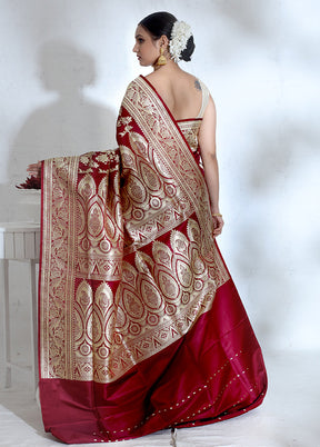 Maroon Banarasi Pure Silk Saree With Blouse Piece - Indian Silk House Agencies