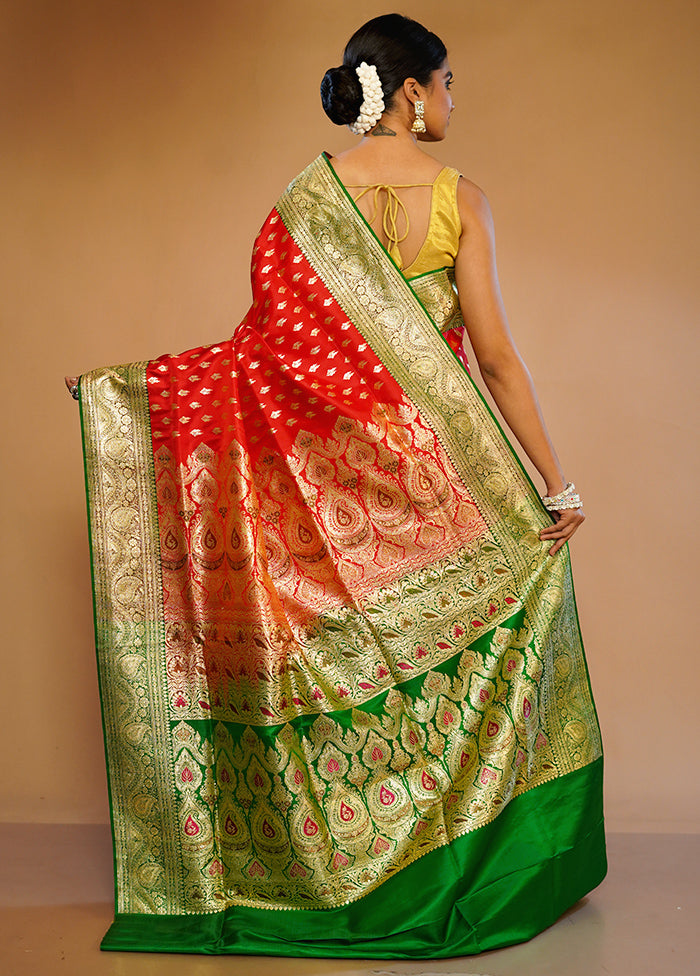 Red Banarasi Pure Silk Saree With Blouse Piece - Indian Silk House Agencies