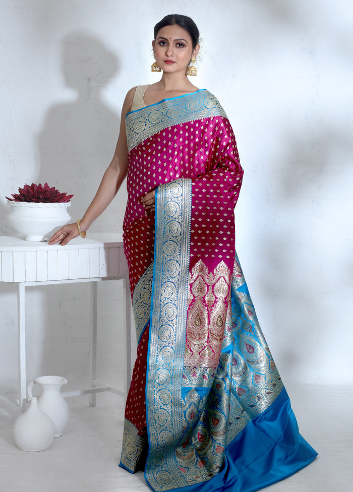 Purple Banarasi Pure Silk Saree With Blouse Piece - Indian Silk House Agencies