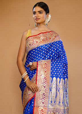 Blue Banarasi Pure Silk Saree With Blouse Piece - Indian Silk House Agencies