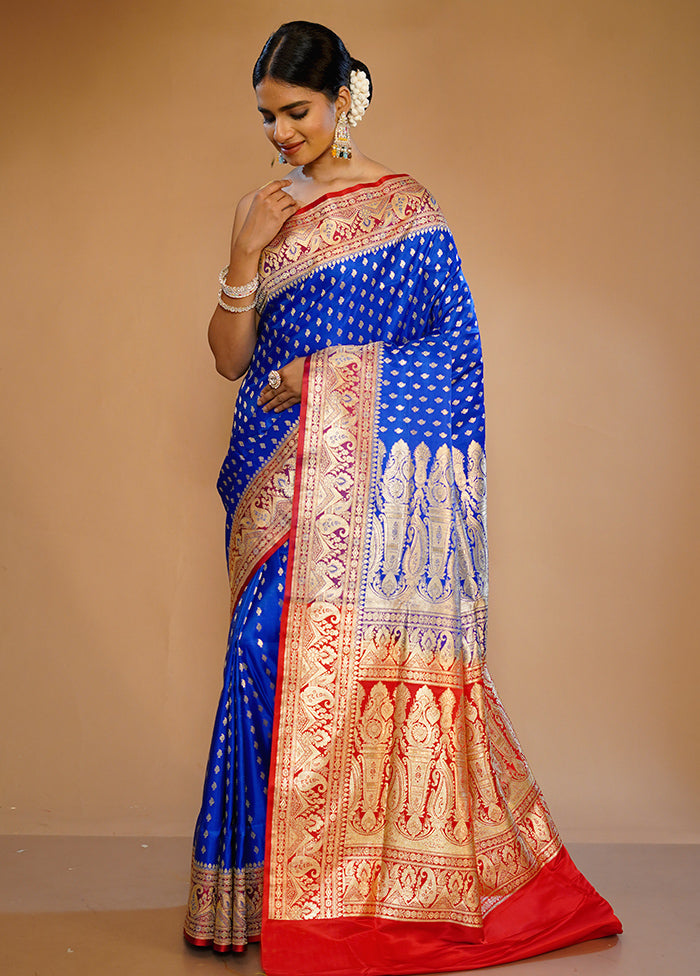 Blue Banarasi Pure Silk Saree With Blouse Piece - Indian Silk House Agencies