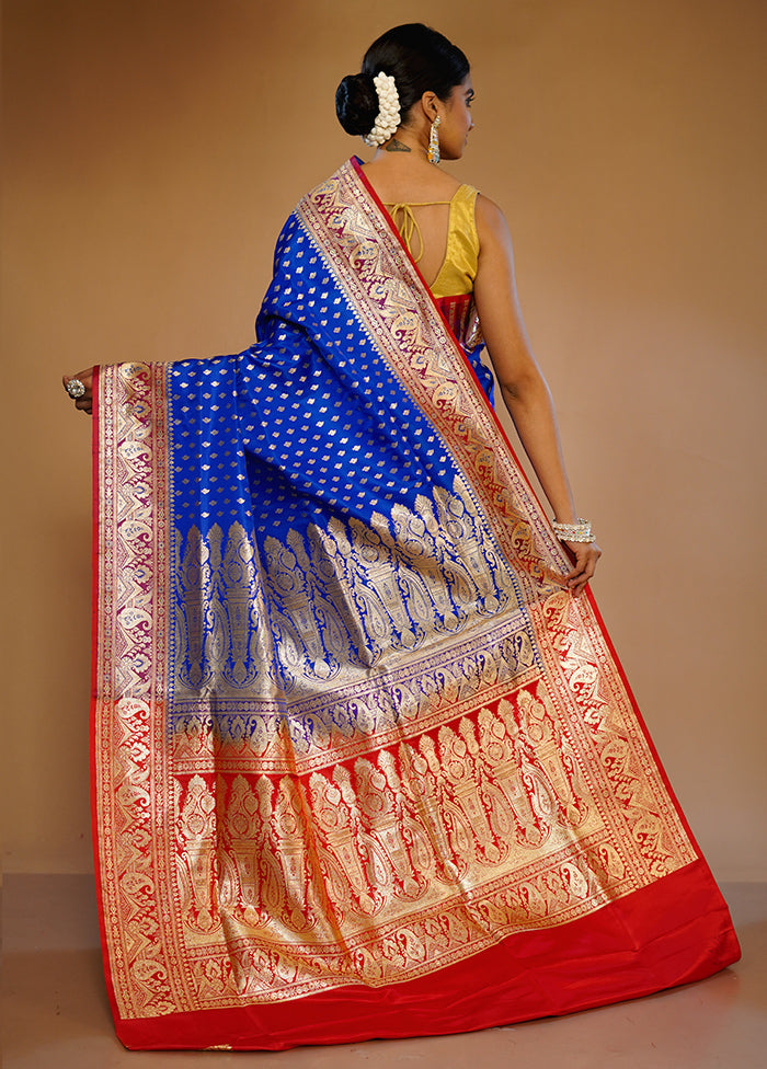 Blue Banarasi Pure Silk Saree With Blouse Piece - Indian Silk House Agencies