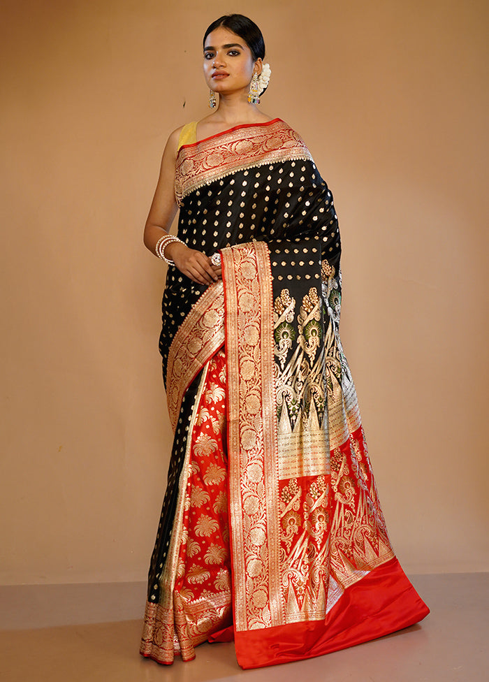 Black Banarasi Pure Silk Saree With Blouse Piece - Indian Silk House Agencies